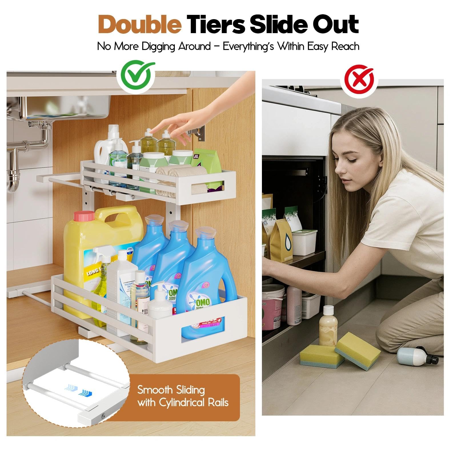 Biboraya adjustable-height under-sink storage in setup configuration