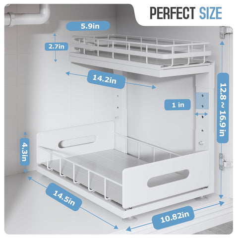 Biboraya dual-tier pull-out drawers optimize bathroom and kitchen storage.