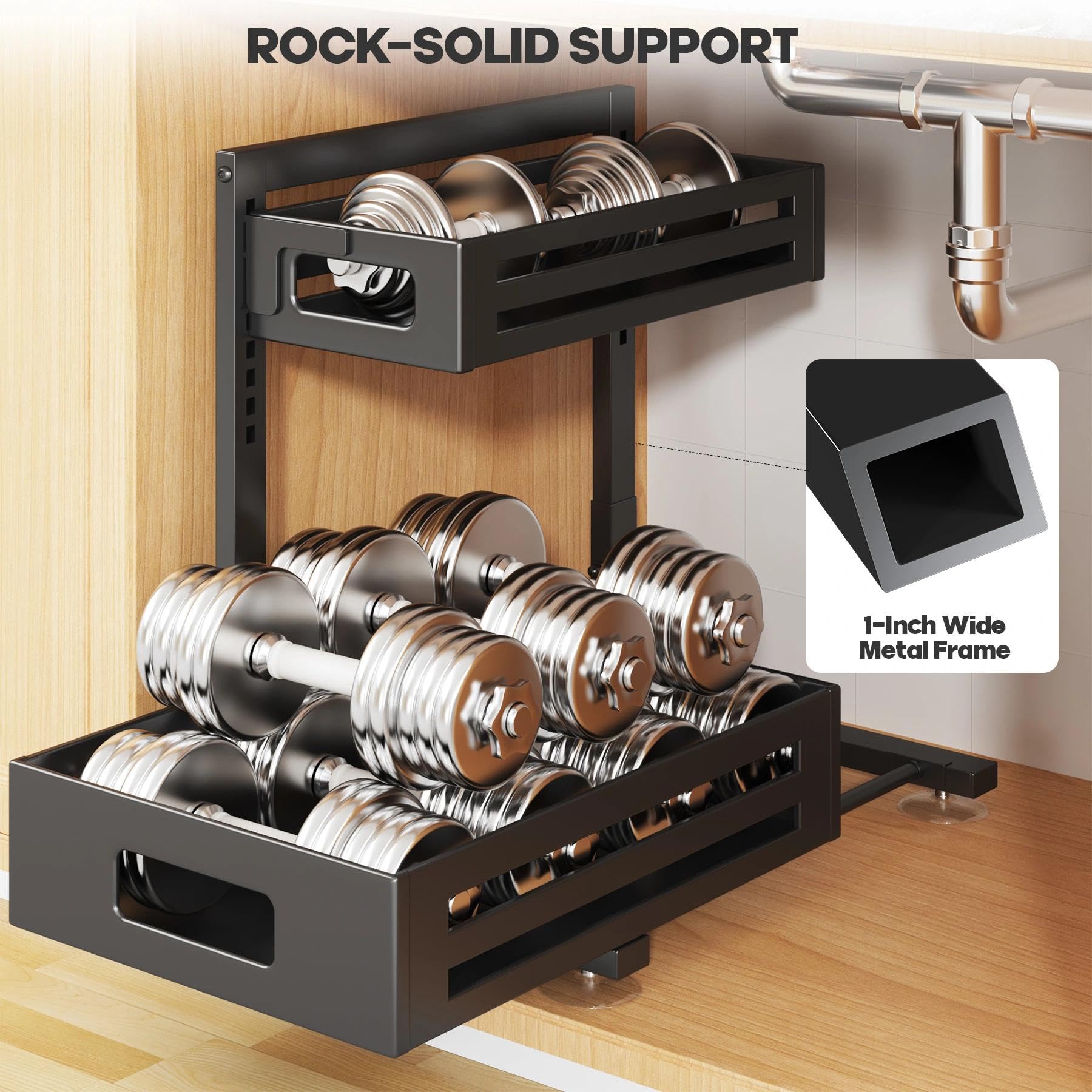 Biboraya height-adjustable top basket fits bottles of various sizes.