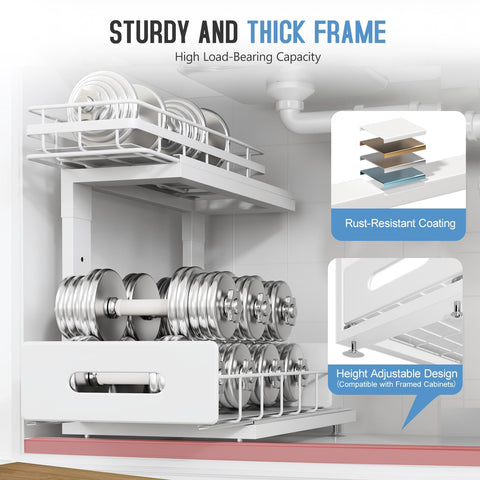 Biboraya height-adjustable design fits around pipes for flexible storage.