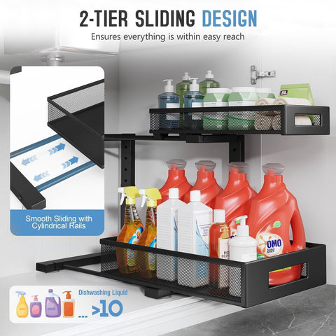 Biboraya L-shaped design fits around pipes for efficient under-sink storage.