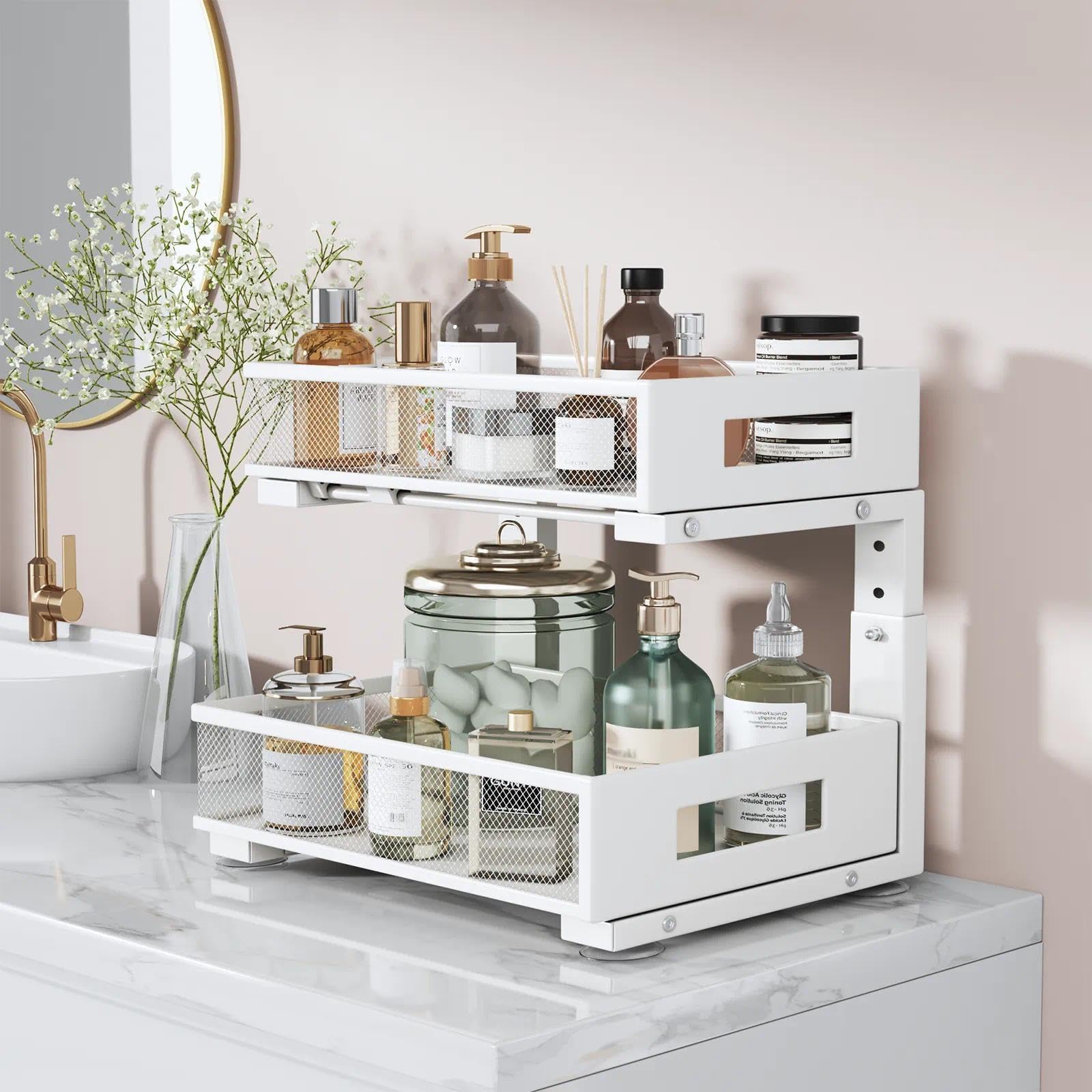 Biboraya large-capacity baskets maximize vertical space for cleaners, toiletries, and more.