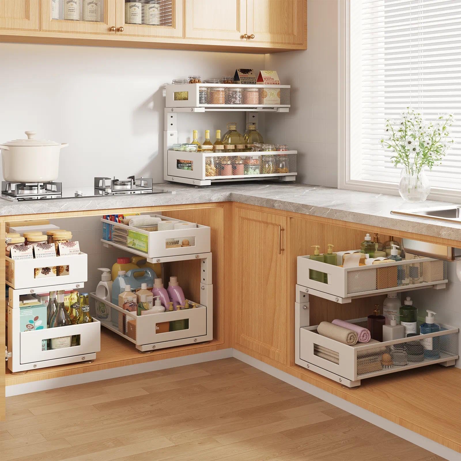 Biboraya multi-use storage keeps kitchen staples and bathroom essentials neatly organized.