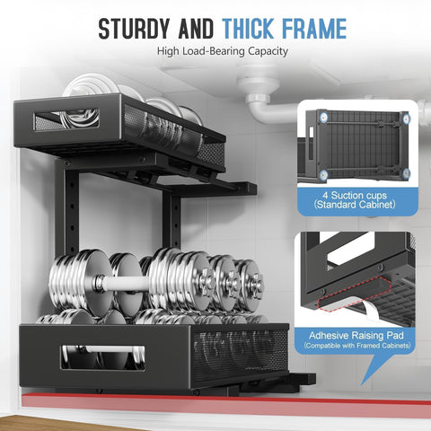 Biboraya pull-out rails provide smooth access to items in the deepest shelf.