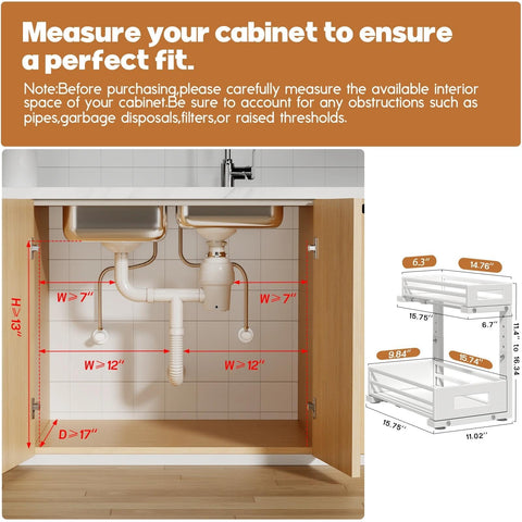 Biboraya under-sink organizer 2-tier rails extended for easy reach and organization