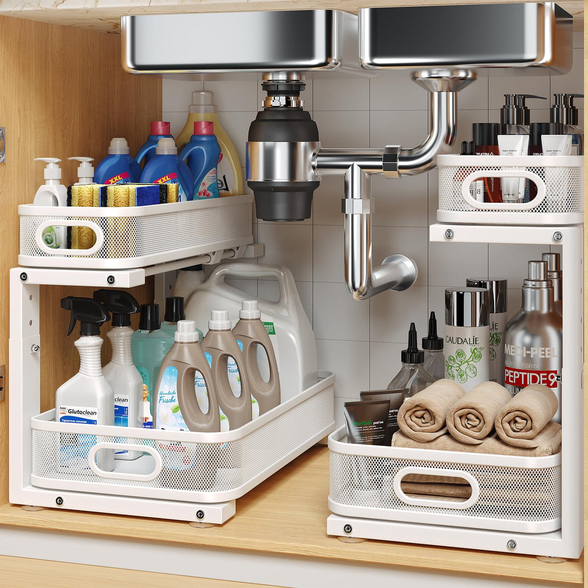 Biboraya under sink organizer with smooth rails for quiet sliding and easy access