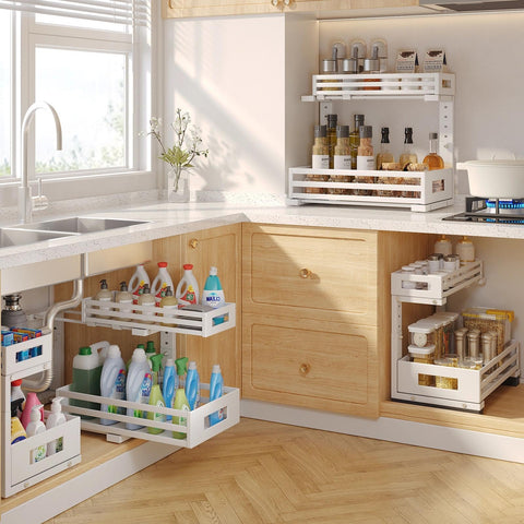 Biboraya white under-sink cabinet organizer installed in a cabinet