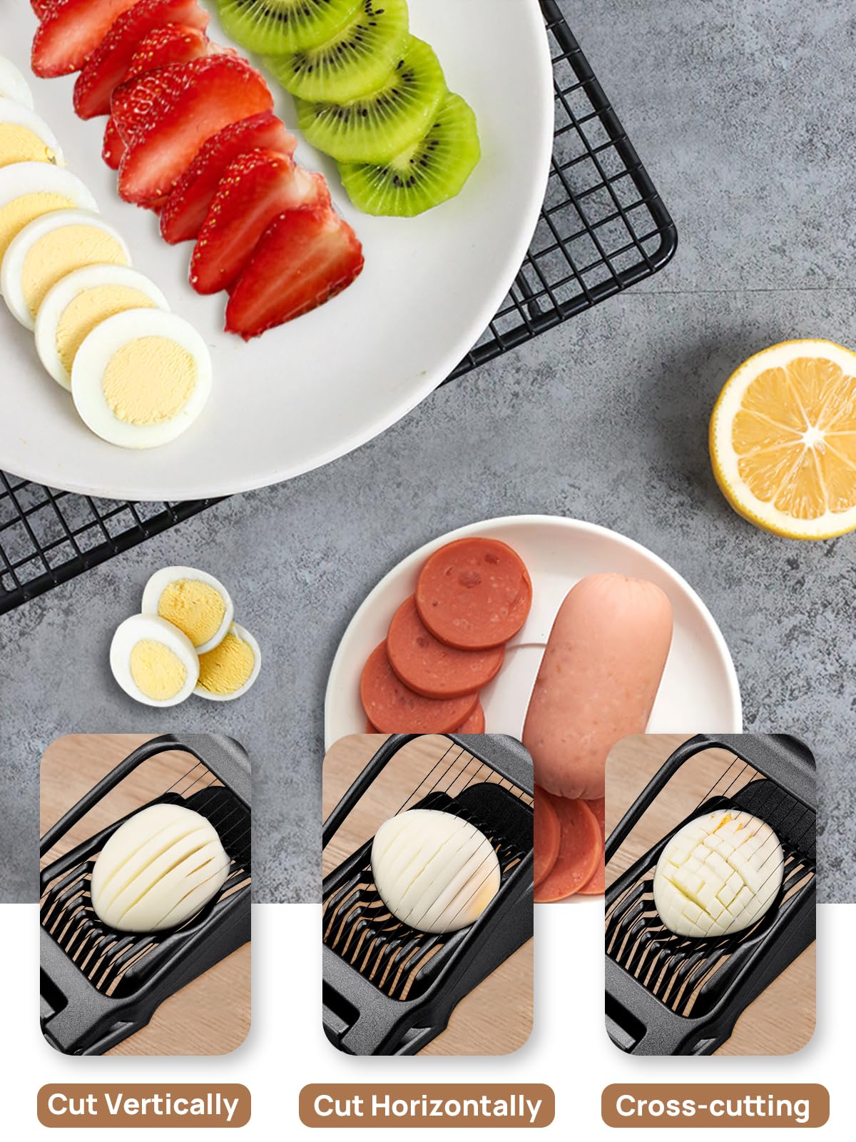 BIBURY egg slicer ergonomic handle ensures comfortable, controlled slicing
