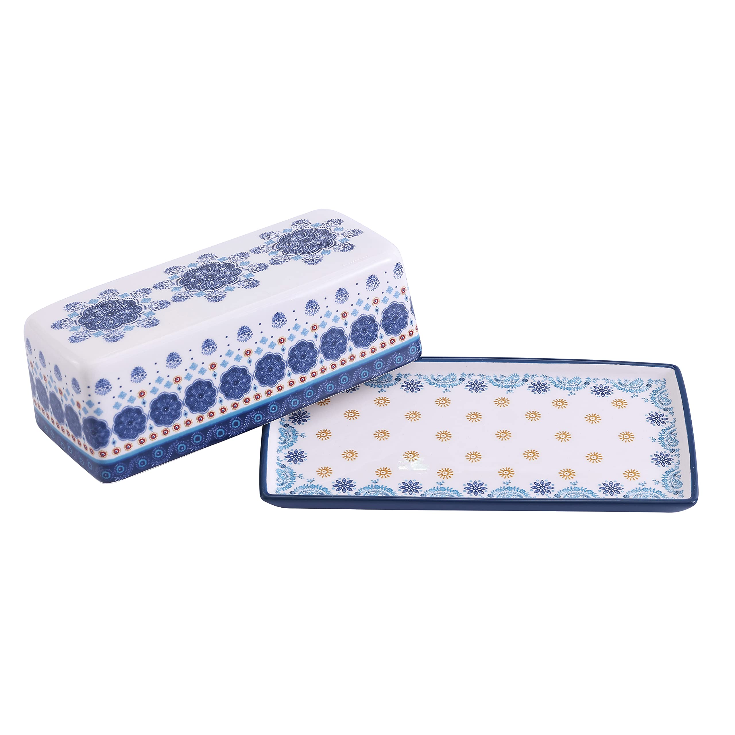 Bico Blue Talavera butter dish highlights dishwasher-safe ease after meals
