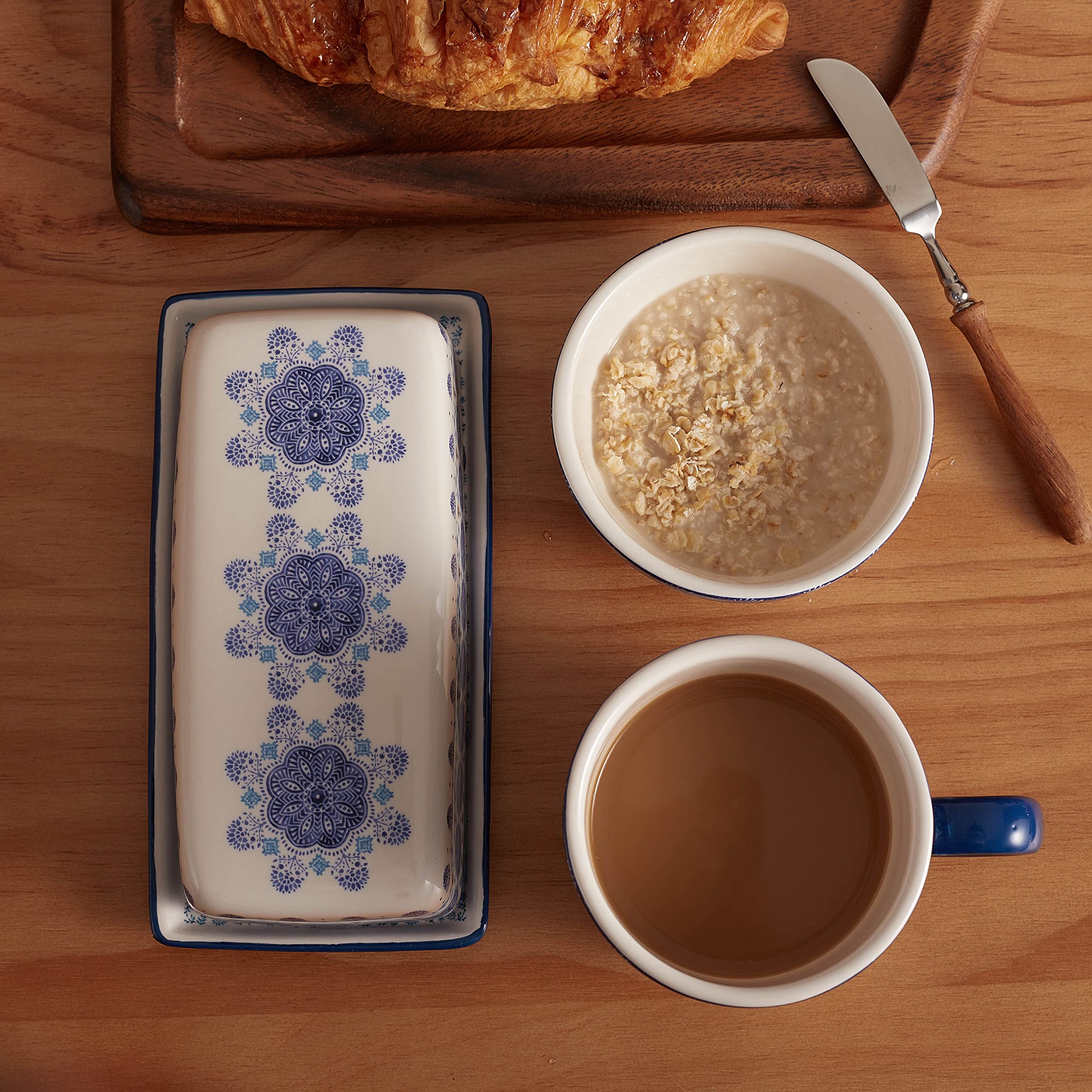 Bico Blue Talavera butter dish demonstrates microwave-safe convenience for reheating