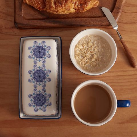 Bico Blue Talavera butter dish demonstrates microwave-safe convenience for reheating
