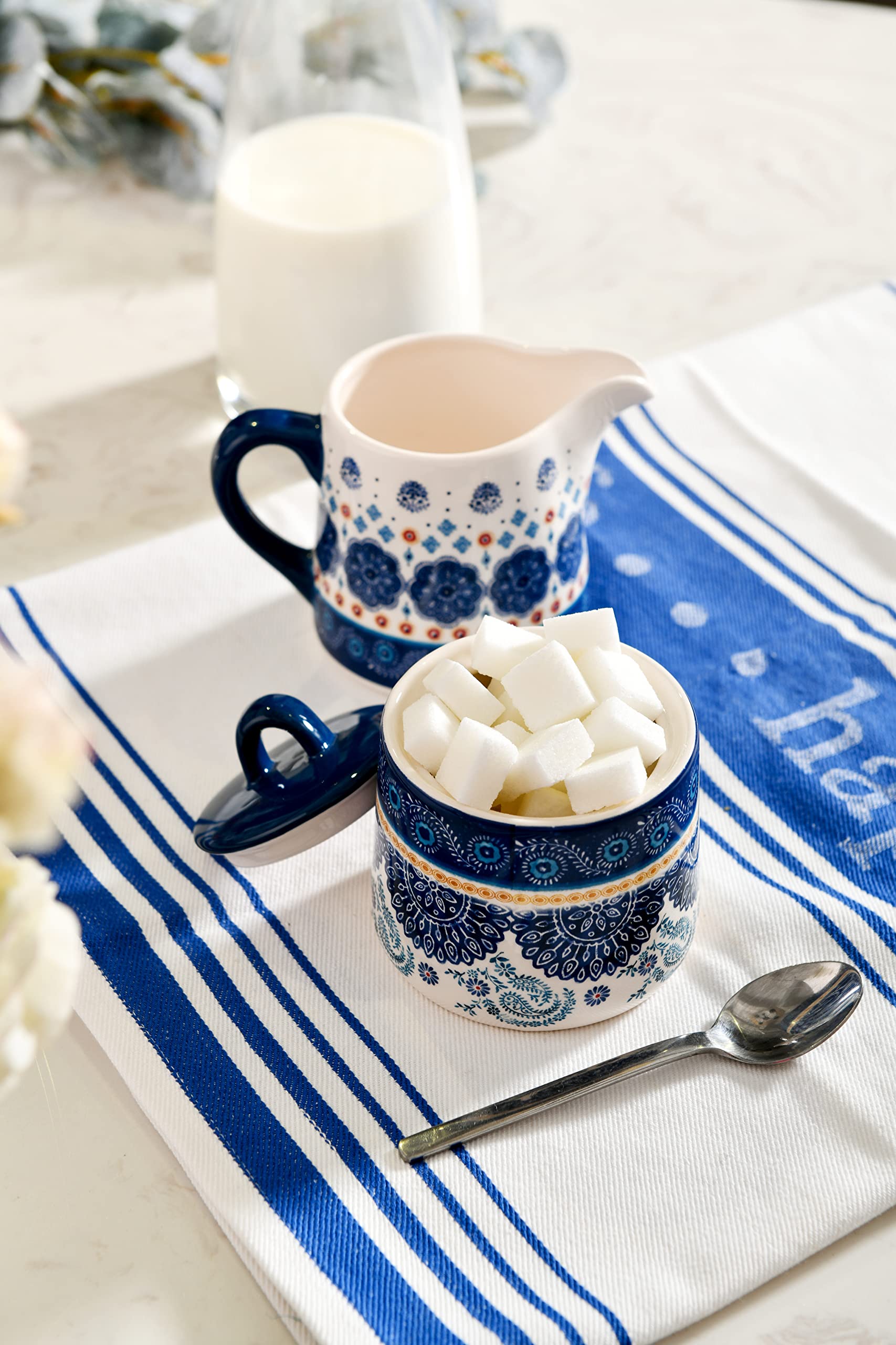 Closeup of durable glaze on Bico blue Talavera pieces