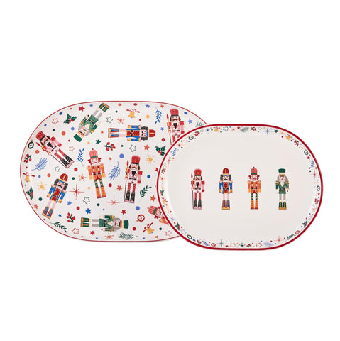 Bico Christmas Soldier 16-inch oval platter with vibrant glaze, ideal for festive serving