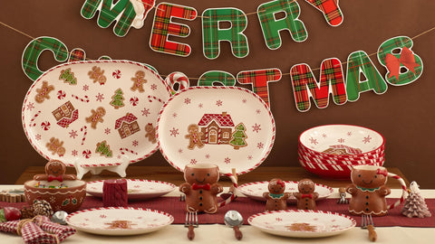 Bico holiday table setting idea pairs well with patterns