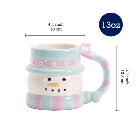 Close-up of hand-painted snowman details on the Bico mug.