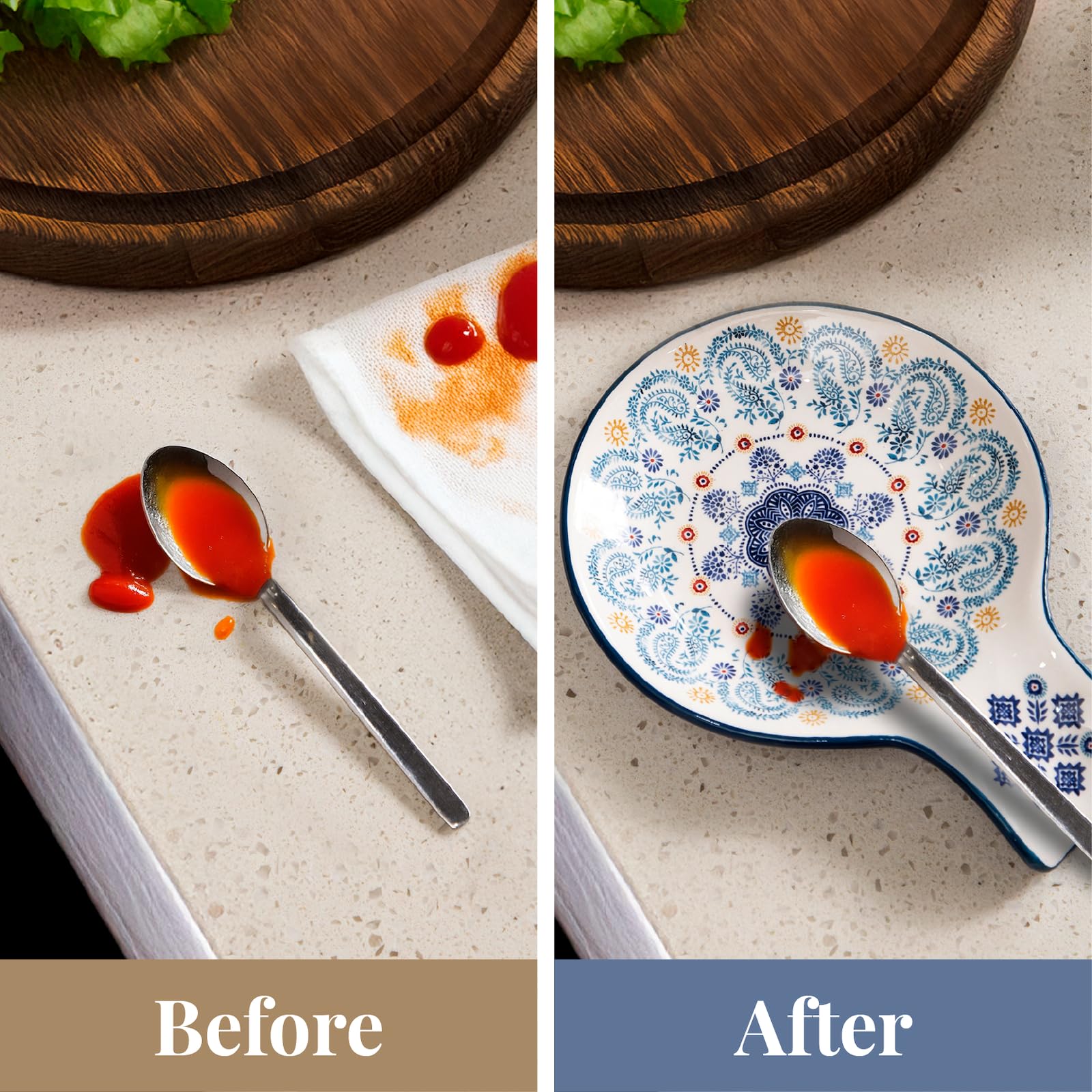 Bico Blue Talavera pattern adds decorative appeal while protecting surfaces from hot utensils.
