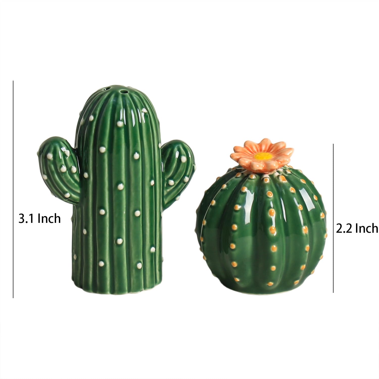 Bicuzat ceramic cactus pepper shaker side view for easy reach during meals.