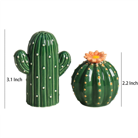 Bicuzat ceramic cactus pepper shaker side view for easy reach during meals.
