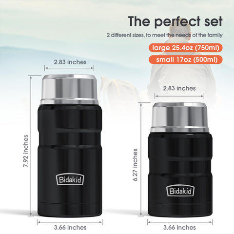 Bidakid insulated food jar 500ml compact size suits kids' lunches.