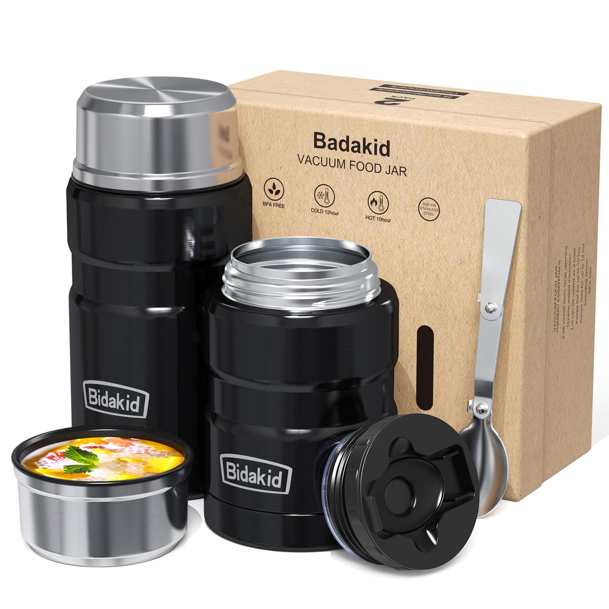Bidakid insulated food jar 750ml demonstrates generous capacity and temperature retention for meals.