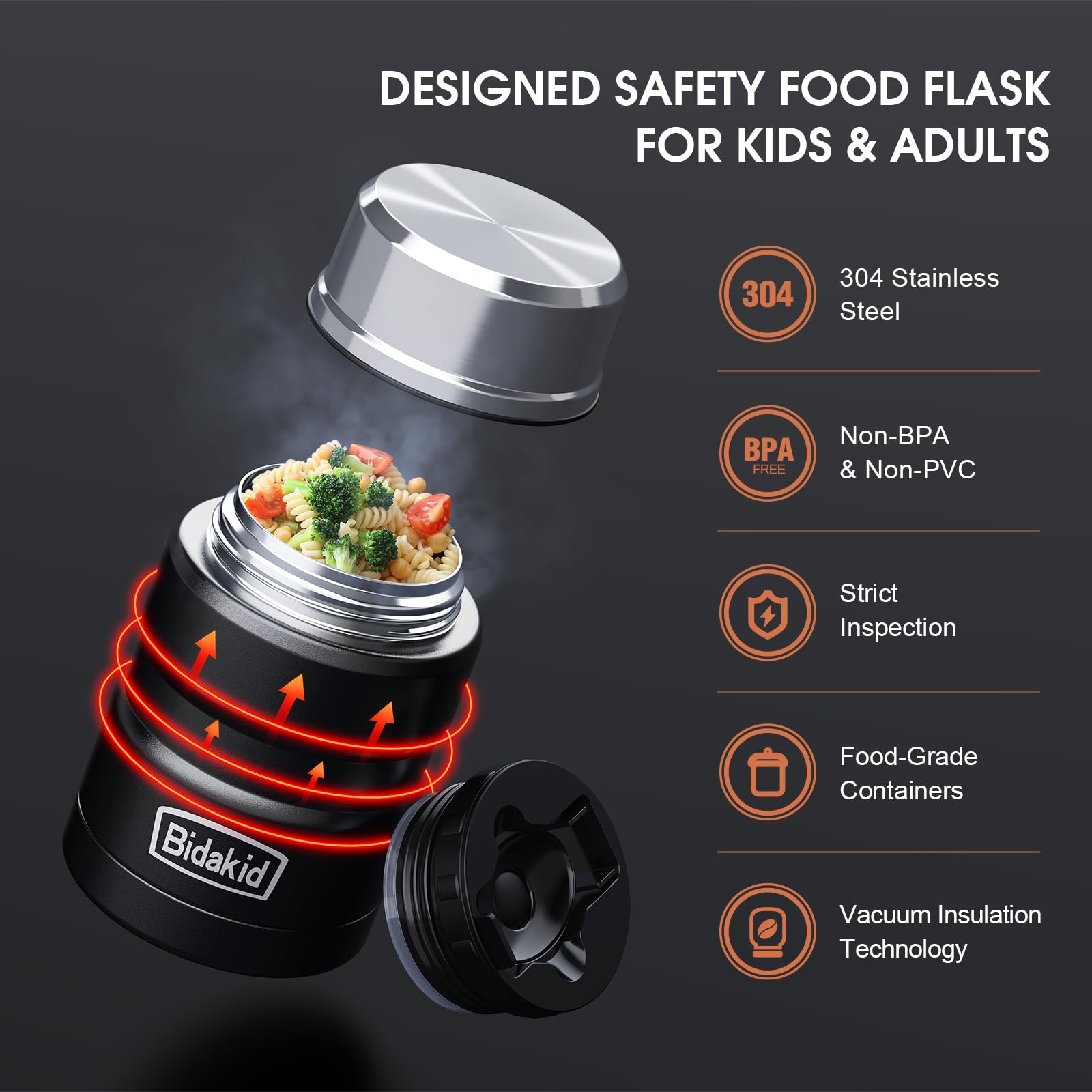 Bidakid leak-proof lid secures soups and beverages during transport.