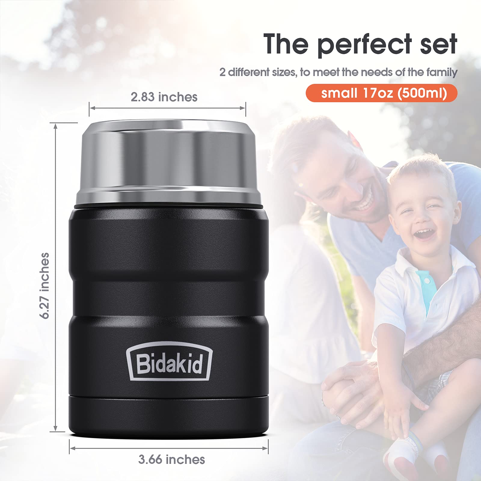 Bidakid wide-mouth opening simplifies filling and cleaning after meals.