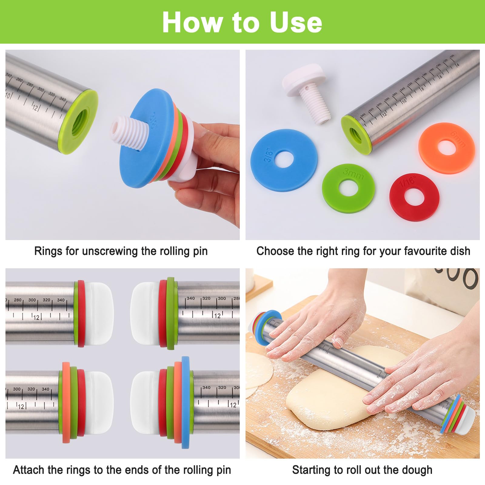 Bidful rolling pin features dishwasher-safe design for effortless cleaning after baking.