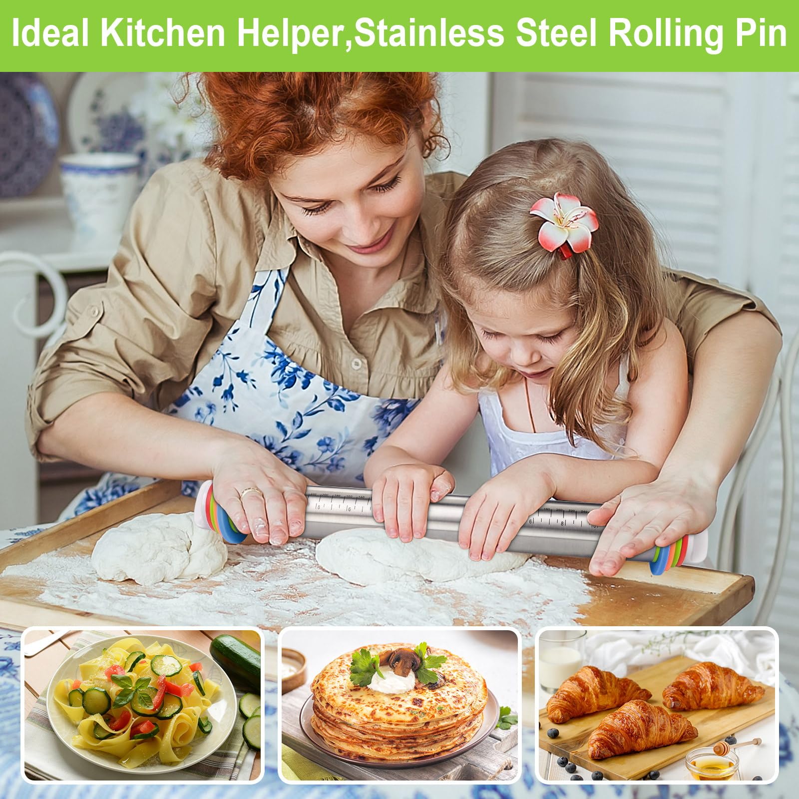 Bidful multifunction rolling pin doubles as a dough roller for pasta and pastries.