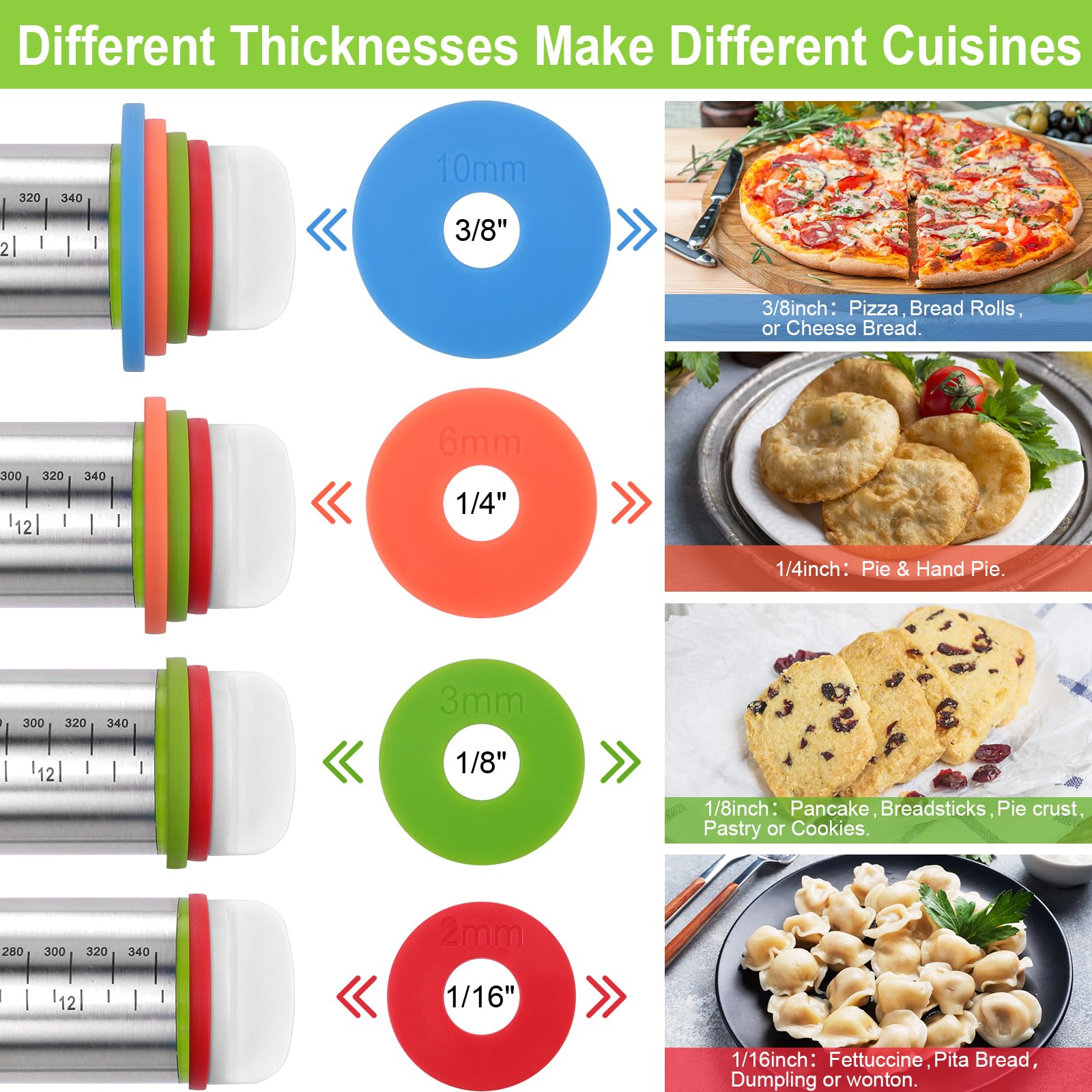 Bidful rolling pin with a smooth dough surface to prevent tearing and ensure uniform rolling.