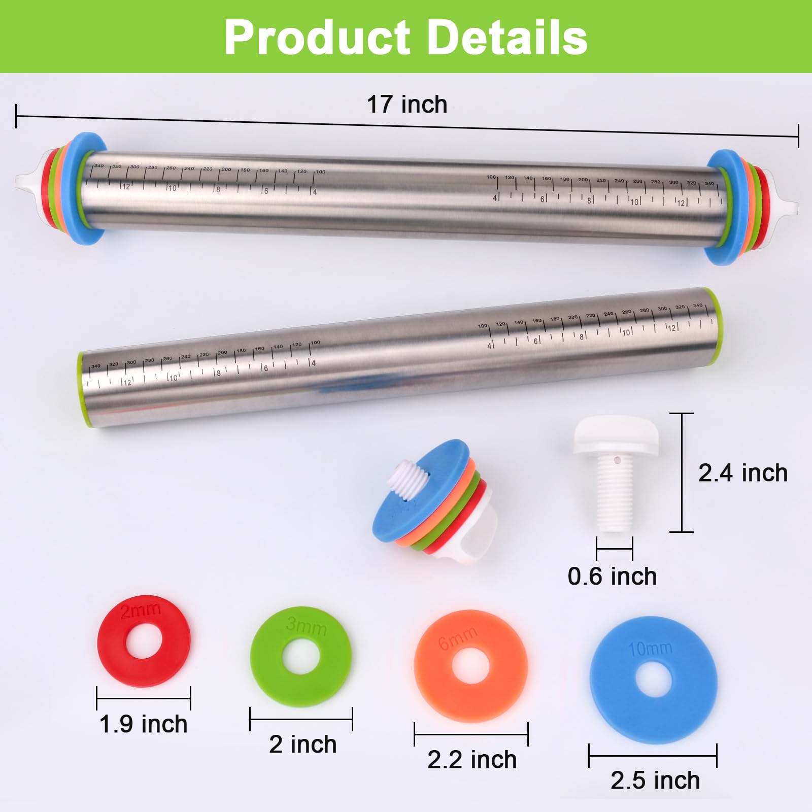 Bidful thickness rings show 1/16, 1/8, 1/4, and 3/8 inch for customizable dough thickness.