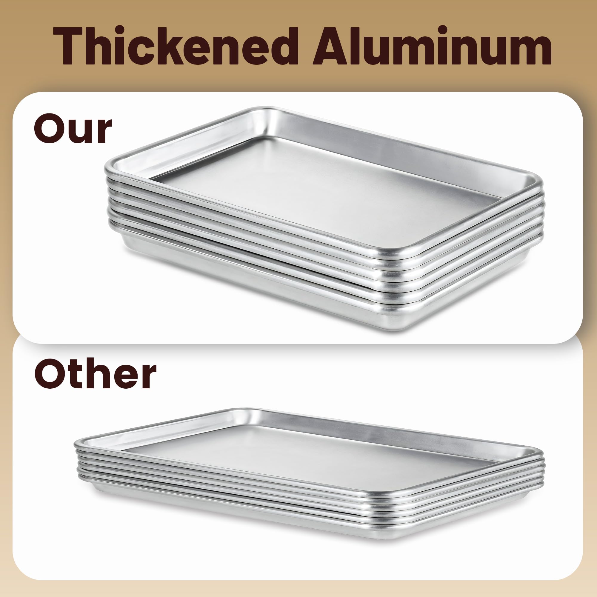 BIEAMA 6-pack 18x26 baking sheet close up of mirror finish and smooth edge.