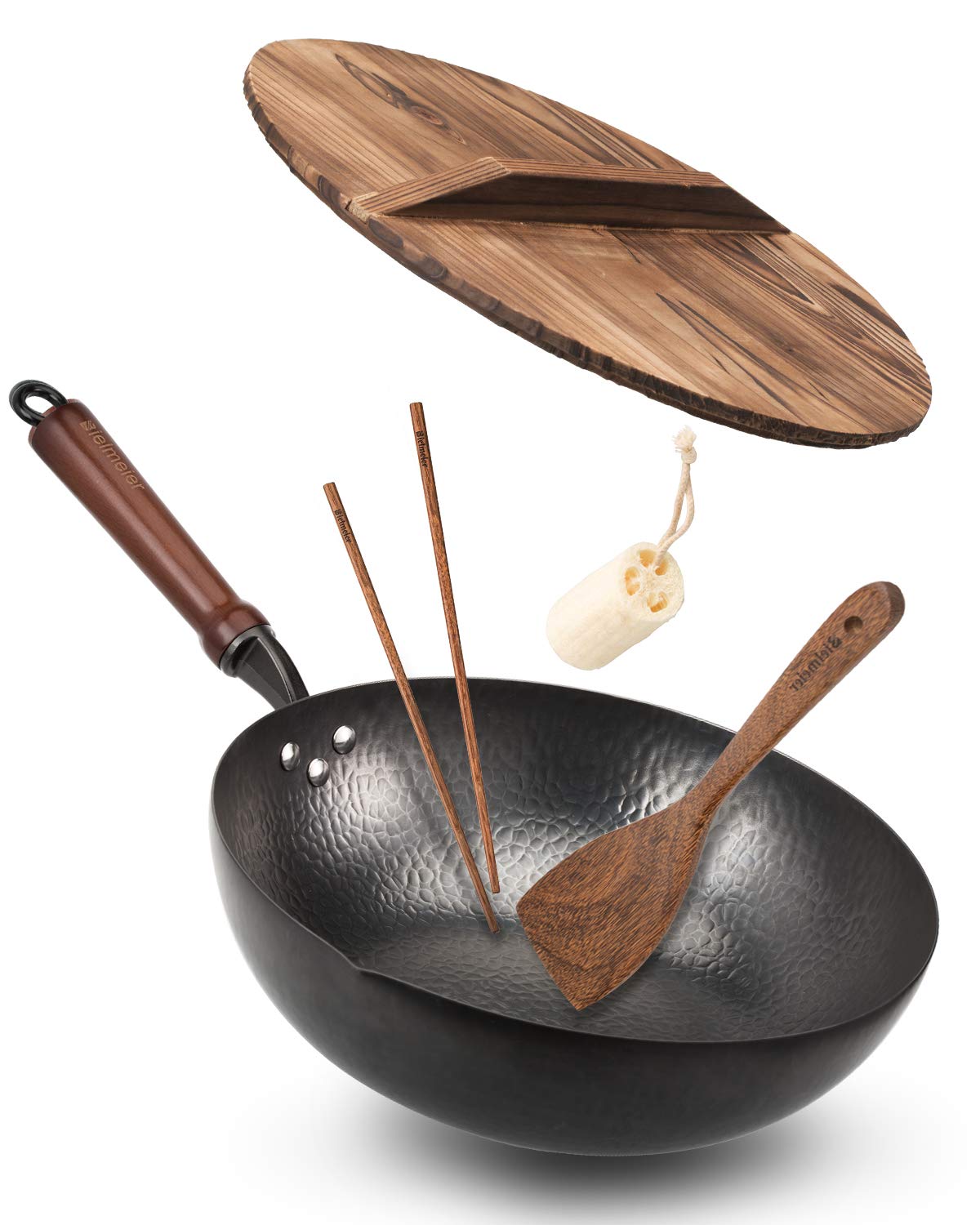 BIELMEIER Wok 12.5 inch flat bottom top view showing even heating capability