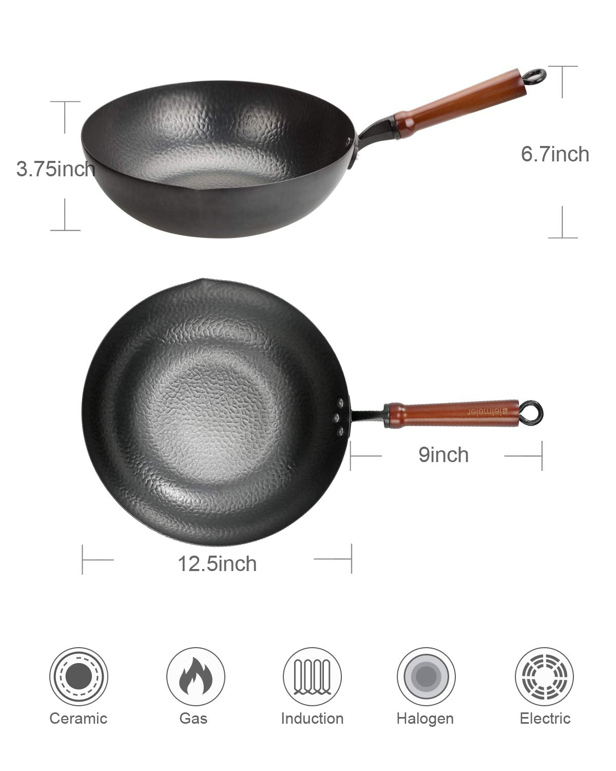 BIELMEIER Wok carbon steel construction for fast heat response