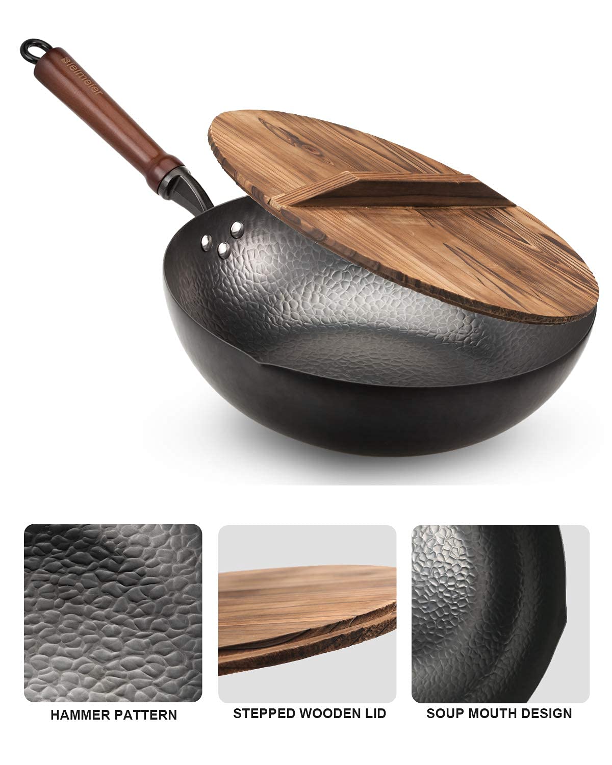 BIELMEIER Wok flat bottom on a stove demonstrating universal compatibility