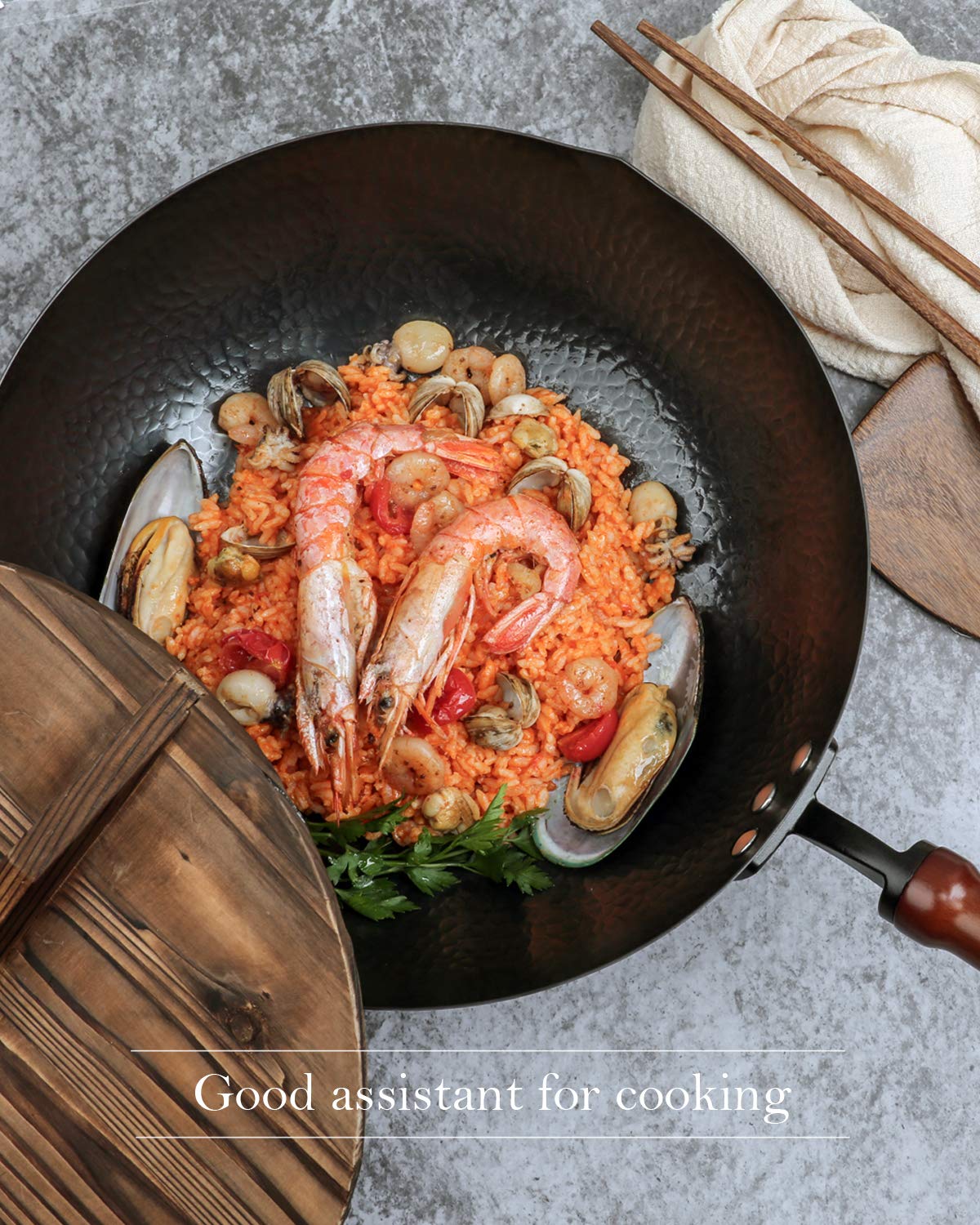 BIELMEIER Wok lid with beechwood handle assembly for durability