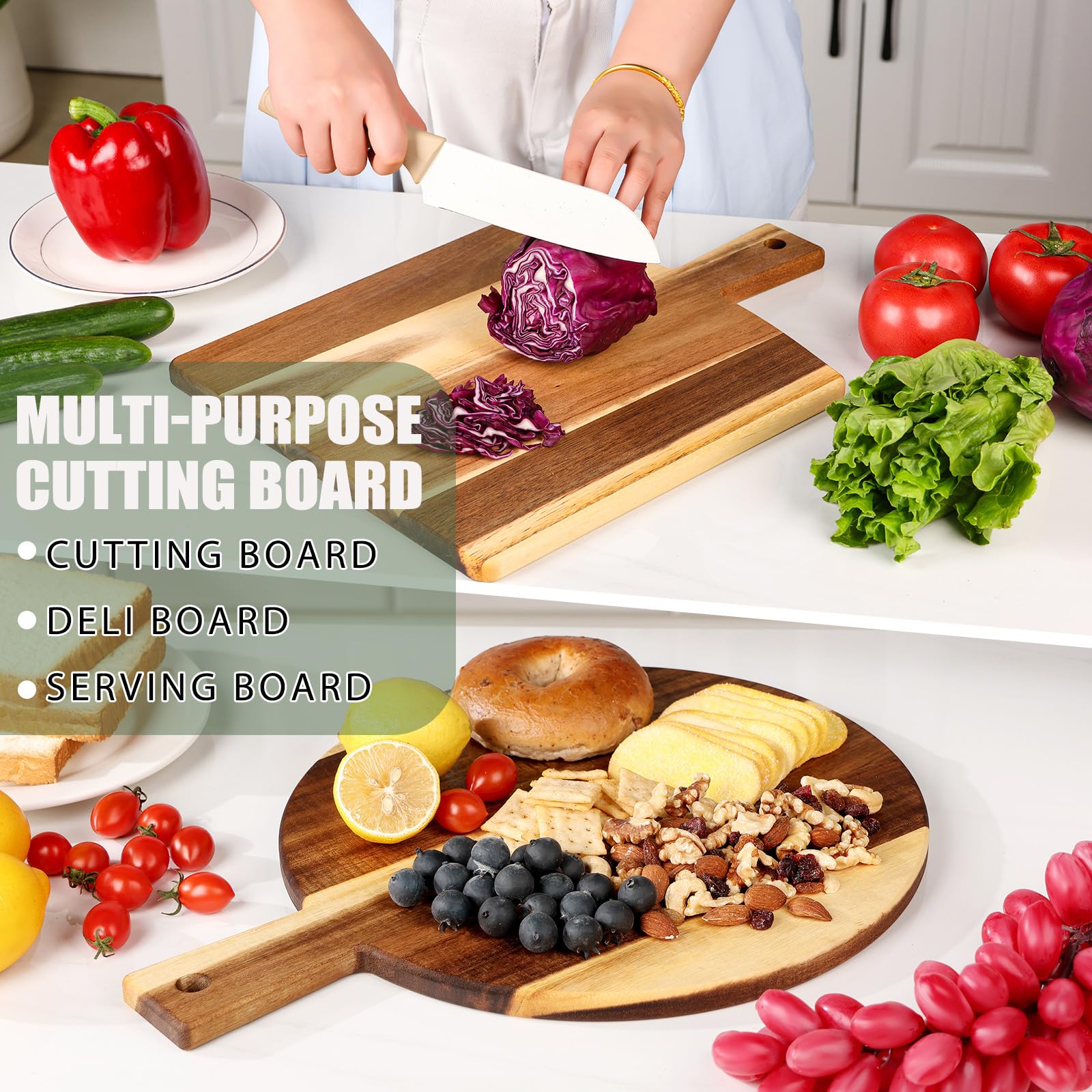 BIEOFFEI wooden serving tray with handle, portable to the table