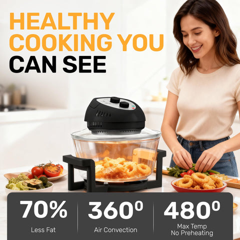 Big Boss 16qt air fryer top view highlighting the multi-section interior for efficient cooking.