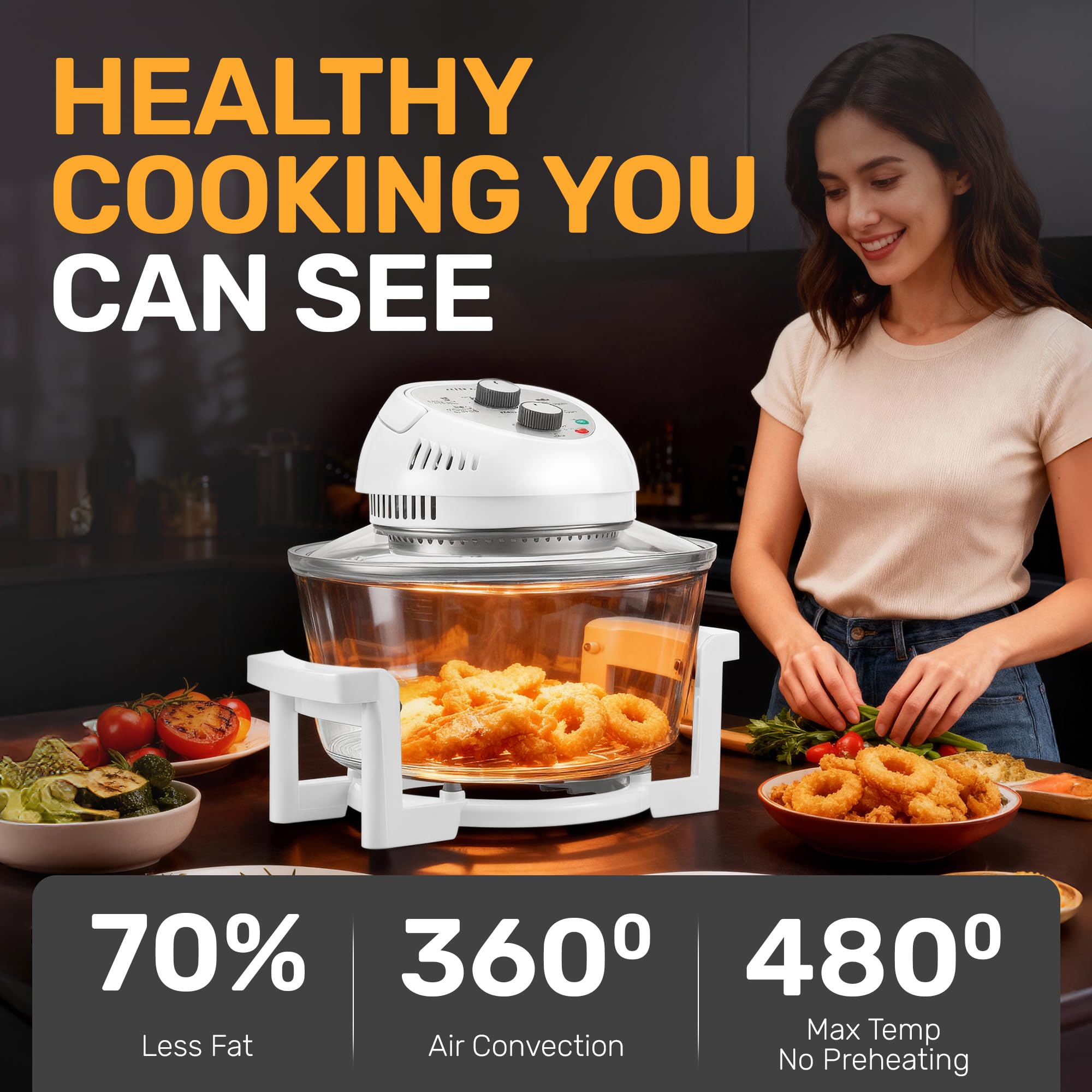 Big Boss 16Qt two-shelf setup enables cooking two foods at once.