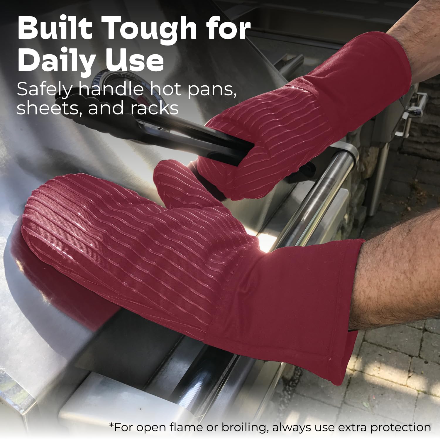 Big Red House oven mitt with hanging loop.