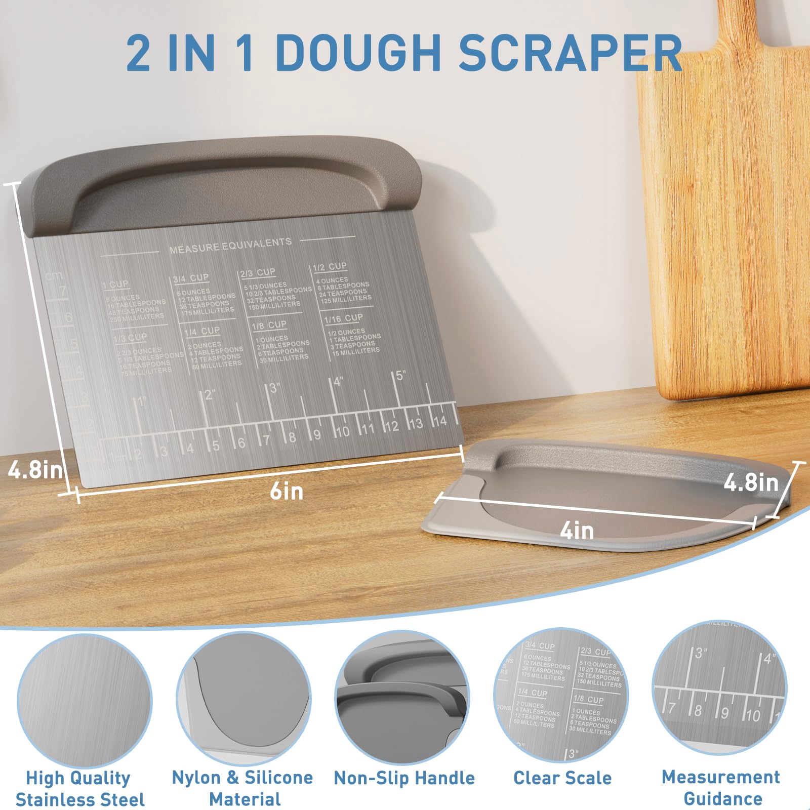 BIGFIT 2-in-1 dough cutter and bowl scraper shown in use for dough transfer.
