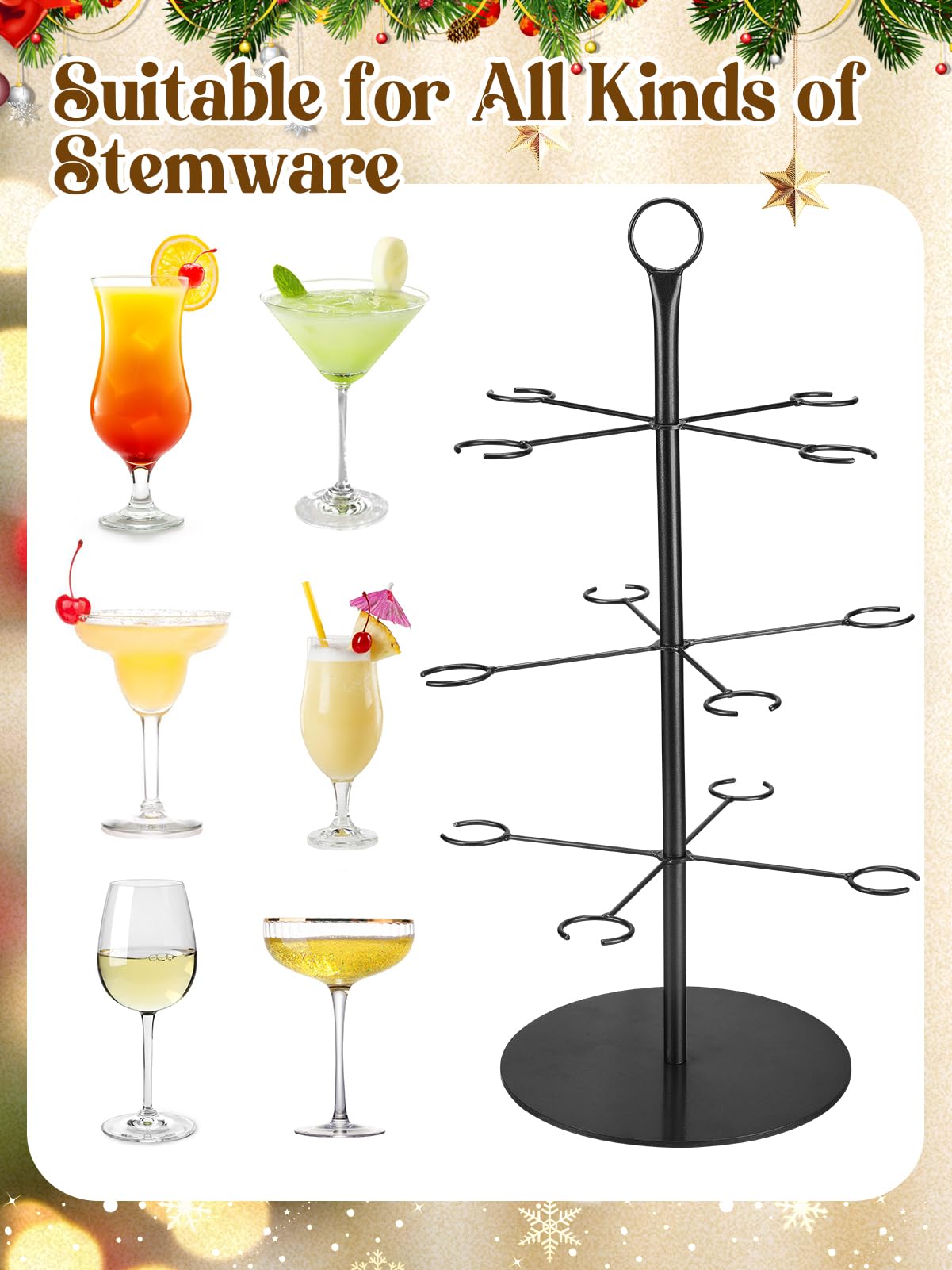 Biggun cocktail tree stand three tiers showcases space for 12 glasses at events