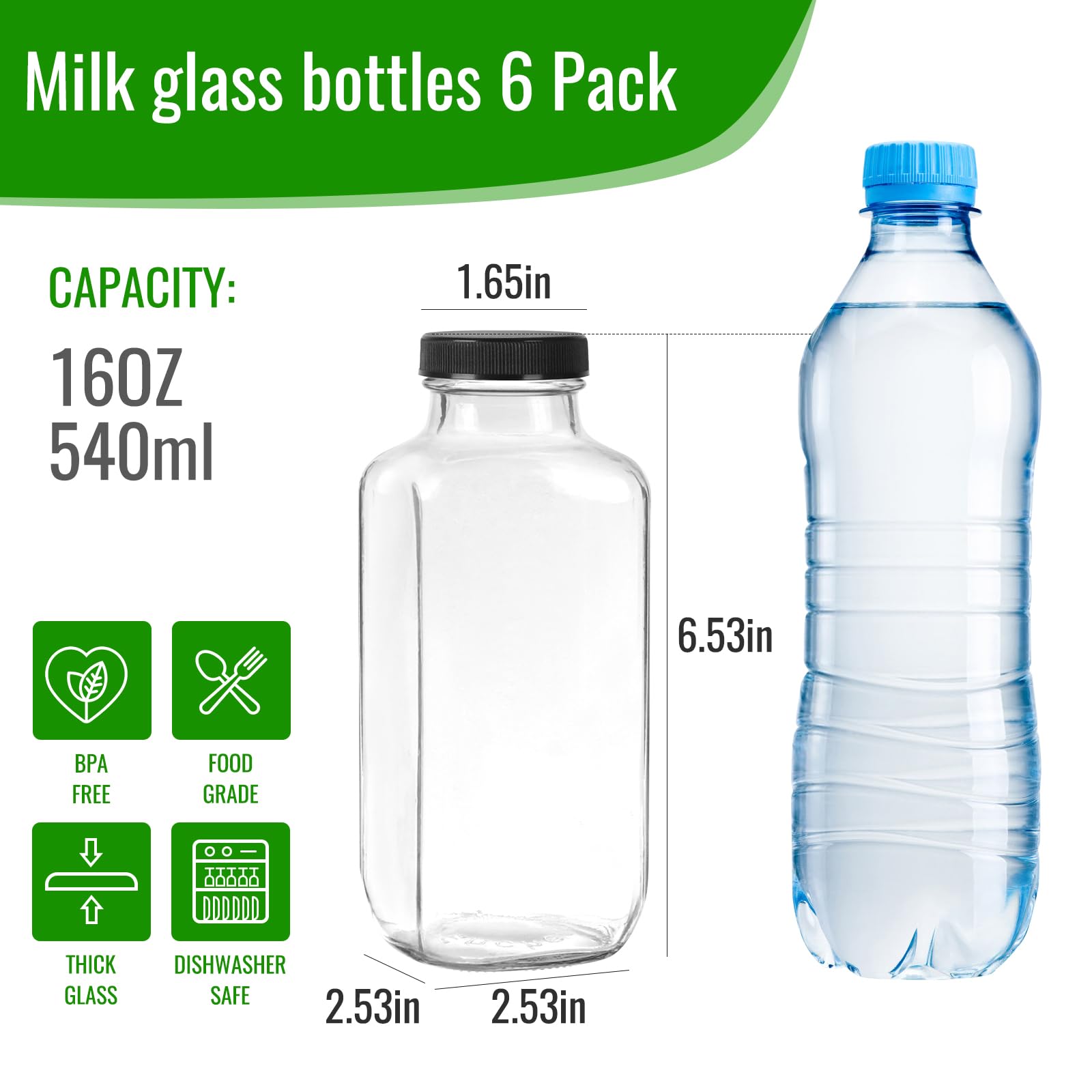 BIGIVACA leak-proof lid shown on 16oz square bottle for spill-free daily use.