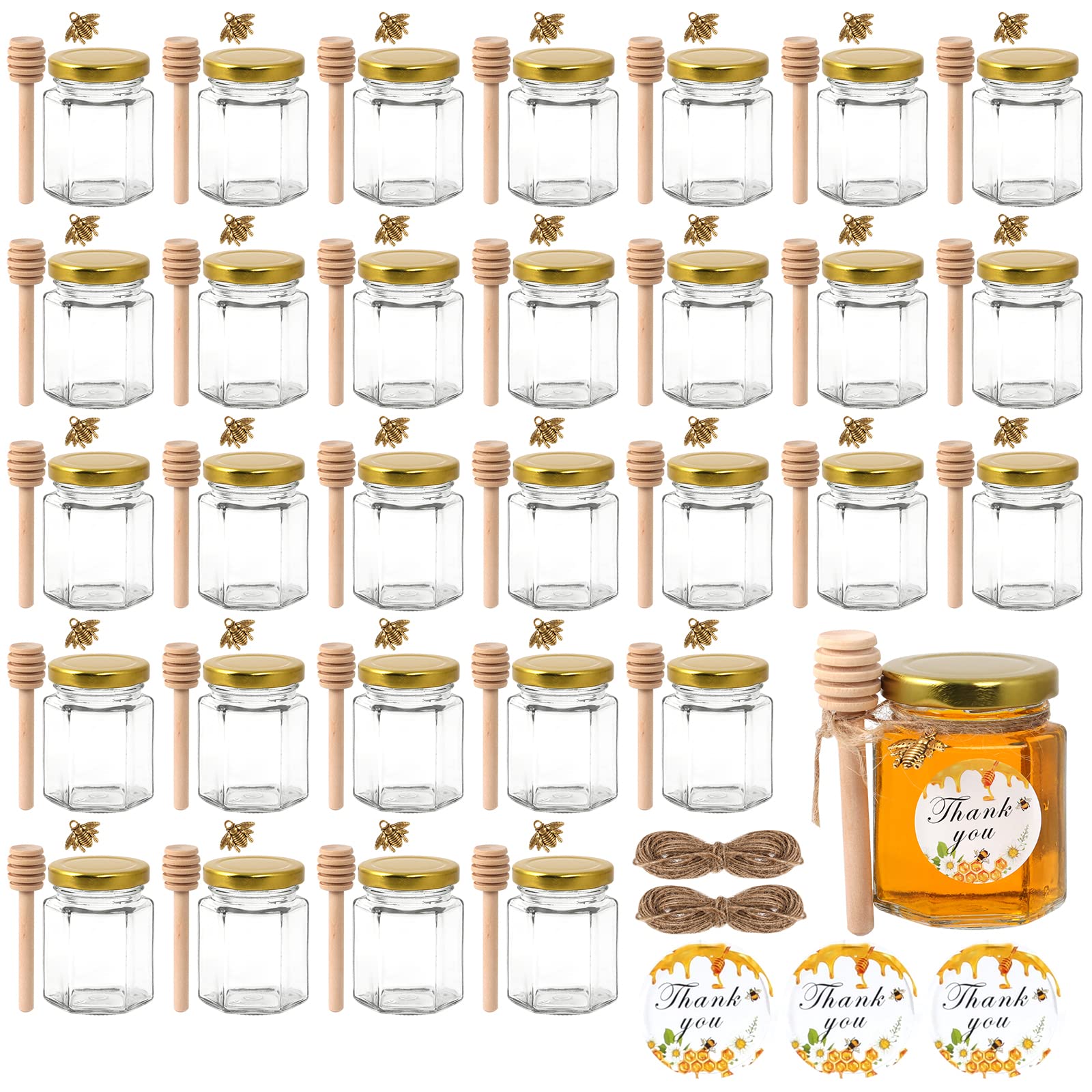 BIGIVACA 3 oz honey jar with wooden dipper for easy serving.