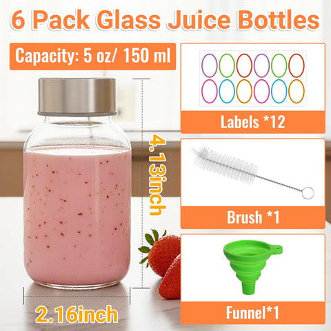 BIGIVACA 5oz clear bottles with stainless cap for everyday beverages.