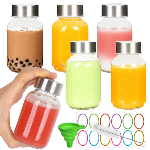 BIGIVACA 6-pack glass bottles with lids, ideal for fresh juices on the go.