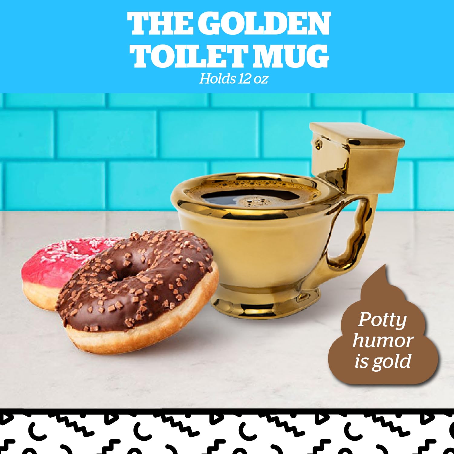BigMouth Inc Golden Toilet Mug top view shows glossy gold finish for bold breakfast moments