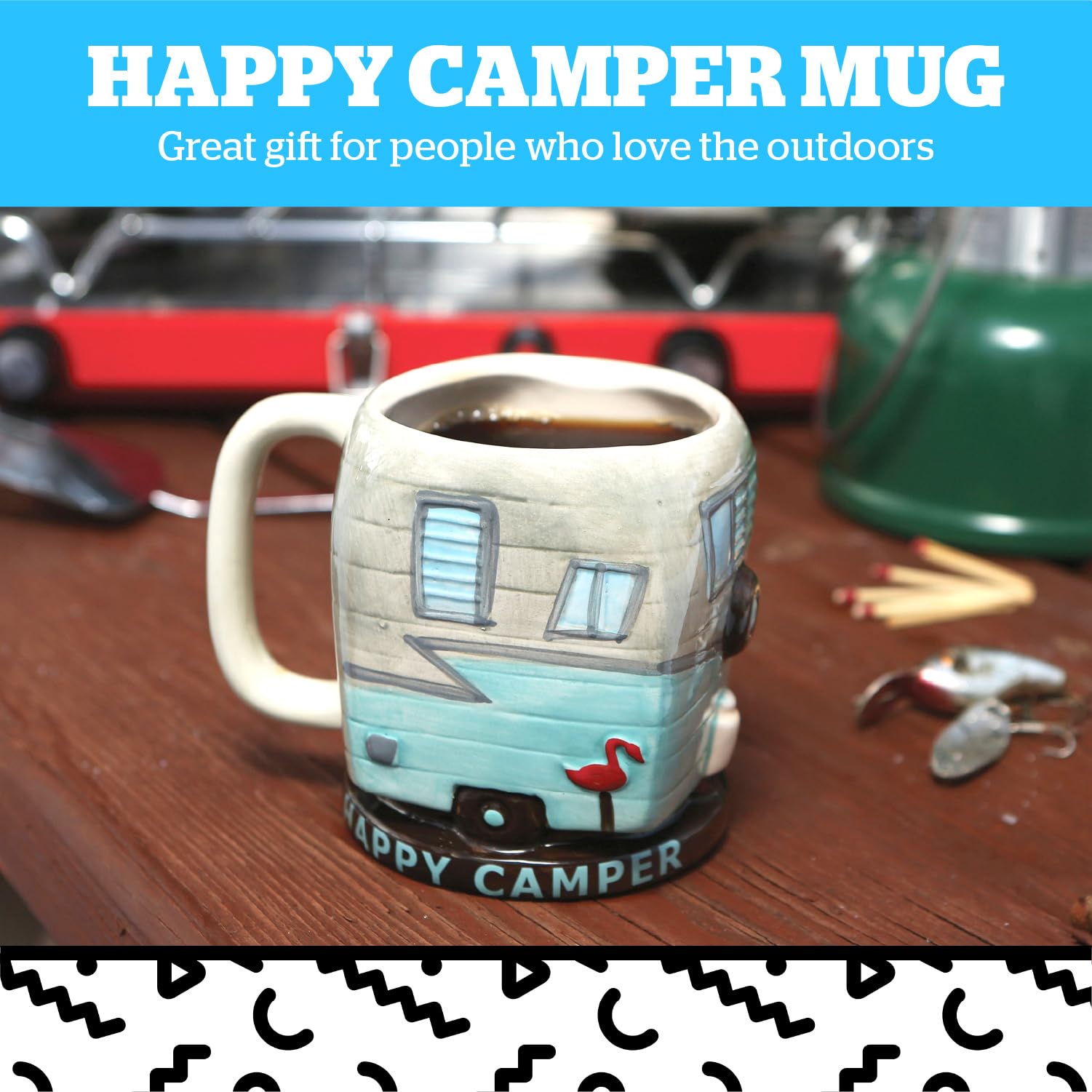 BigMouth Inc Happy Camper mug side view highlighting compact 12 oz capacity for daily coffee