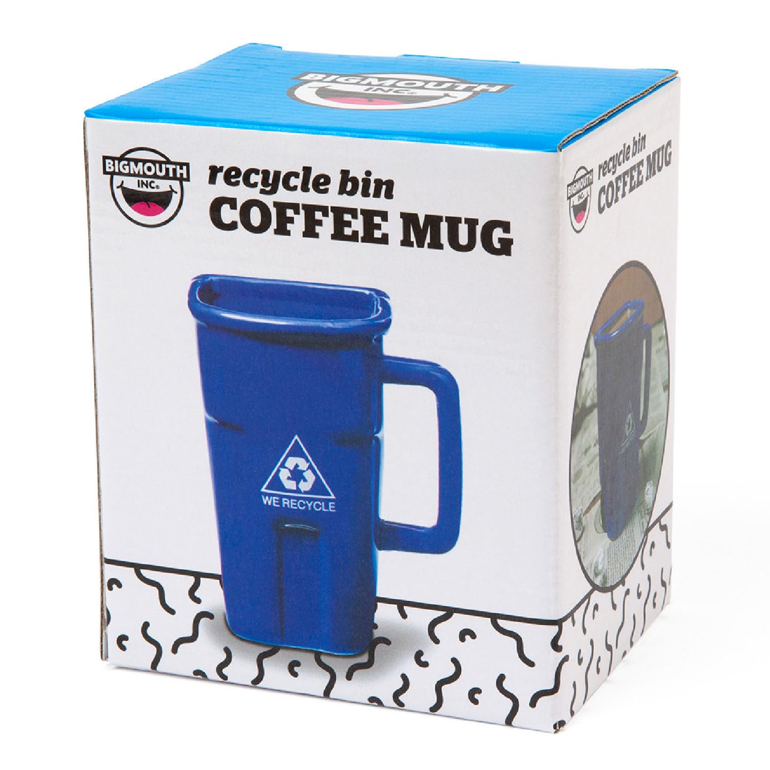 BigMouth Inc Recycle Bin mug showcases 12oz capacity for coffee or tea.