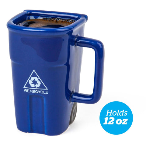 Close-up of BigMouth Inc Recycle Bin mug design emphasizing eco-friendly vibes.