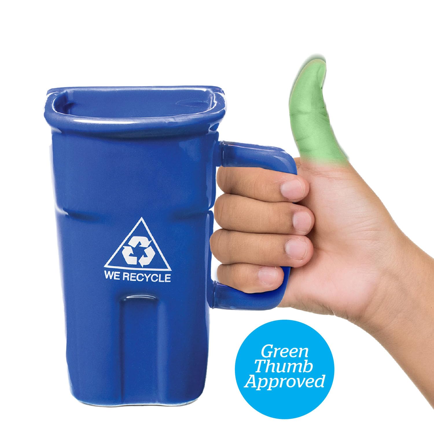 BigMouth Inc Recycle Bin mug side view showing 12-ounce capacity for generous pours.